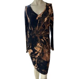 Athleta Women's Black Tan Tie Dye Raglan Sleeve Sweatshirt Sheath Dress Medium